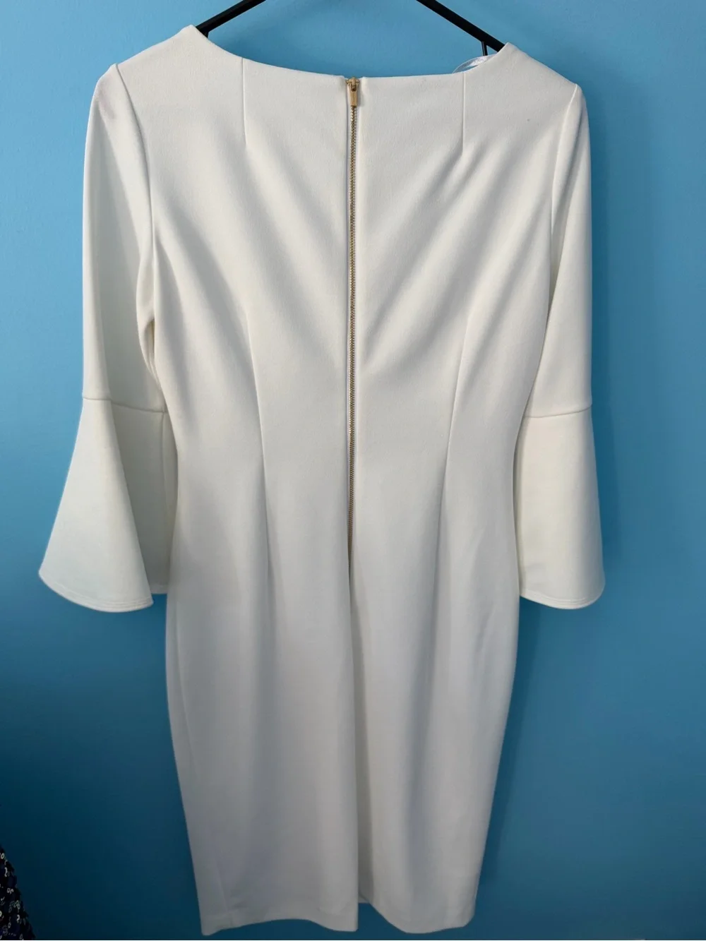 Calvin Klein Cream Bell-Sleeve Midi Sheath Dress
